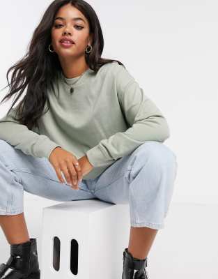 Asos Design Organic Cotton Oversized Sweatshirt In Sage-green | ModeSens