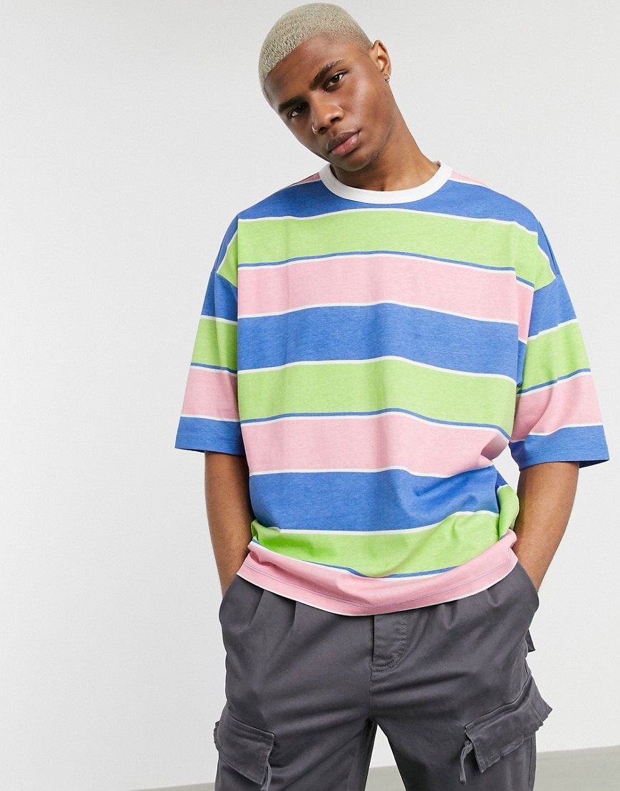 ASOS DESIGN organic cotton oversized t-shirt with bound neck in heavyweight jersey-Multi