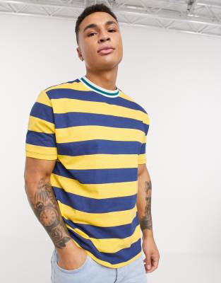 ASOS DESIGN organic cotton relaxed stripe t-shirt with tipped neck rib ...