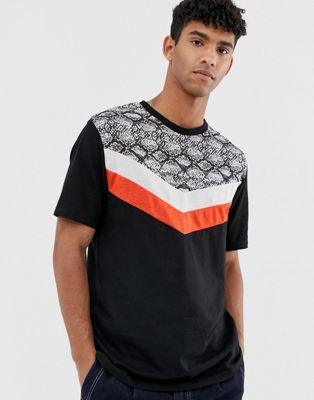 ASOS DESIGN organic cotton relaxed t-shirt with snake print and panel ...