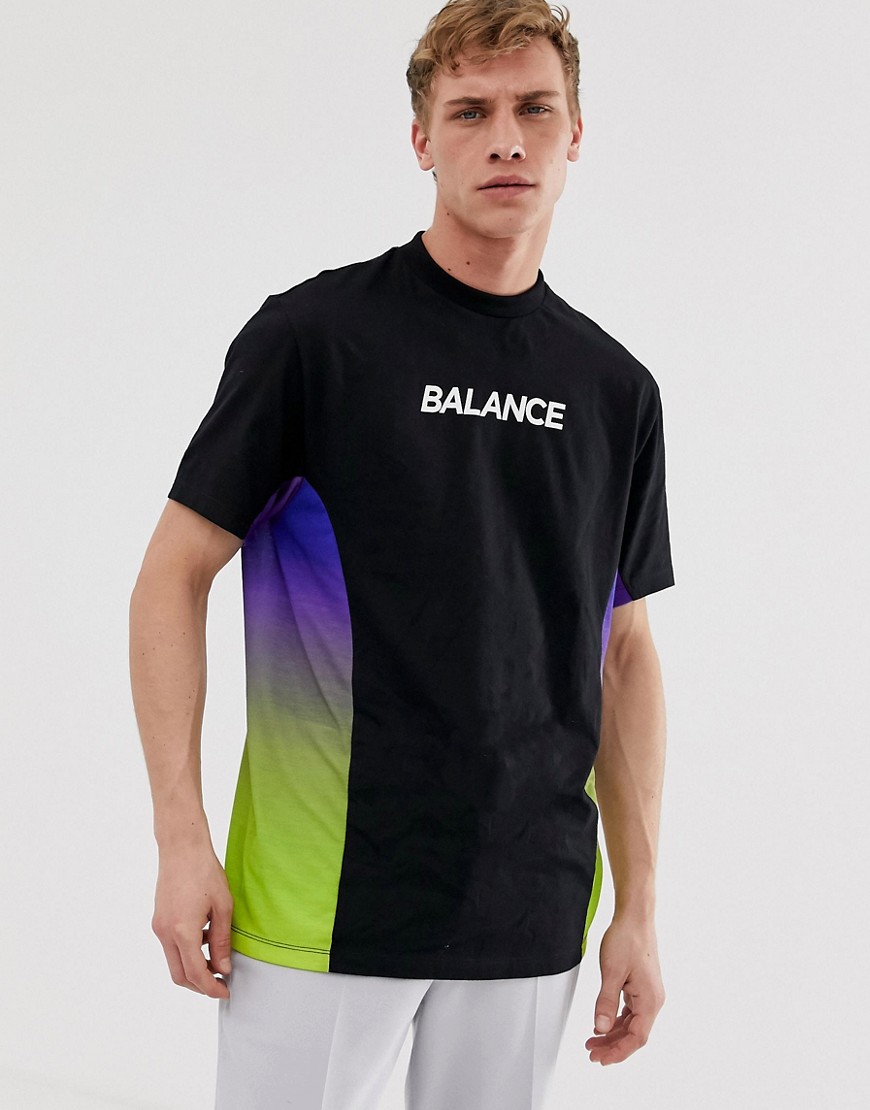 ASOS DESIGN organic cotton relaxed t-shirt with text print and ombre panels-Black