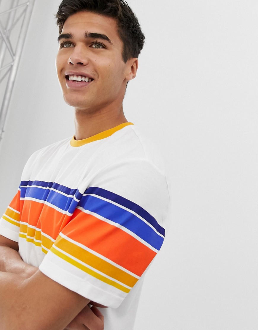 ASOS DESIGN Organic cotton relaxed t-shirt with thick retro stripe and roll sleeve-White