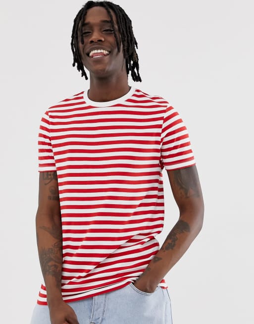 ASOS DESIGN organic cotton stripe t shirt in red and white