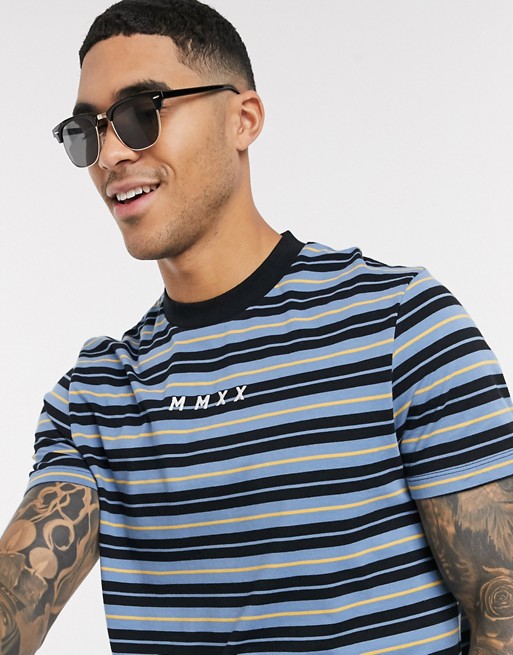 ASOS DESIGN organic cotton stripe t-shirt with roman numeral logo print