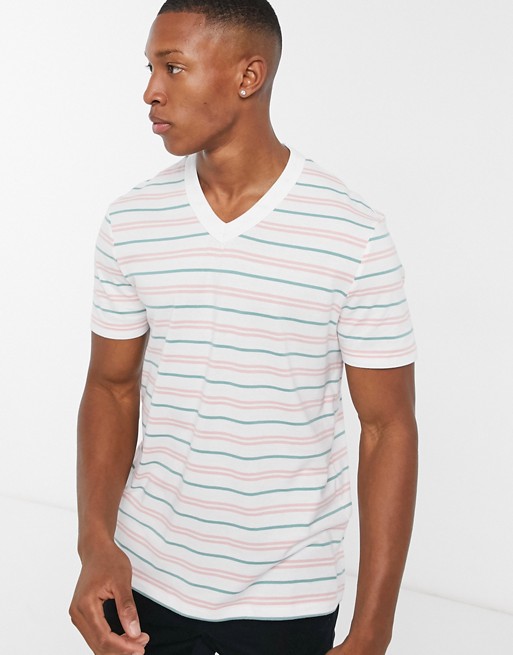 ASOS DESIGN organic cotton stripe t-shirt with v neck