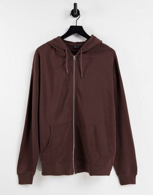 ASOS DESIGN cotton super oversized zip through hoodie in brown - BROWN