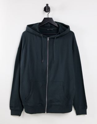 Asos Design Cotton Super Oversized Zip Through Hoodie In Charcoal