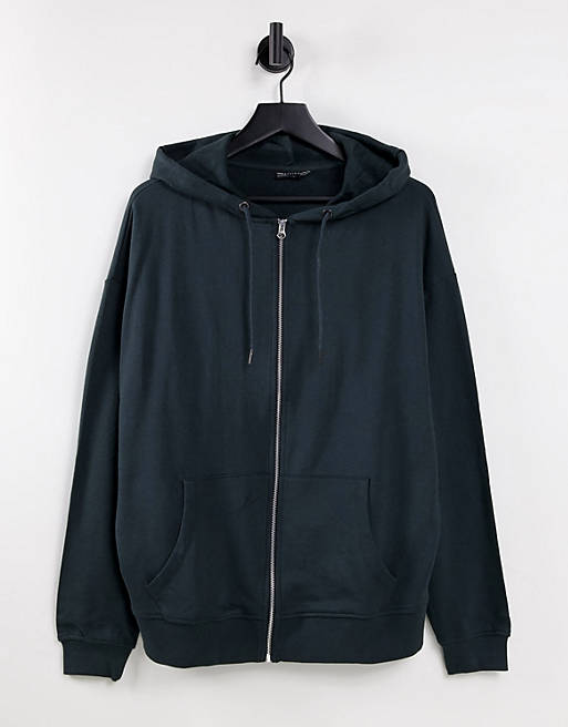  organic cotton super oversized zip through hoodie in charcoal 