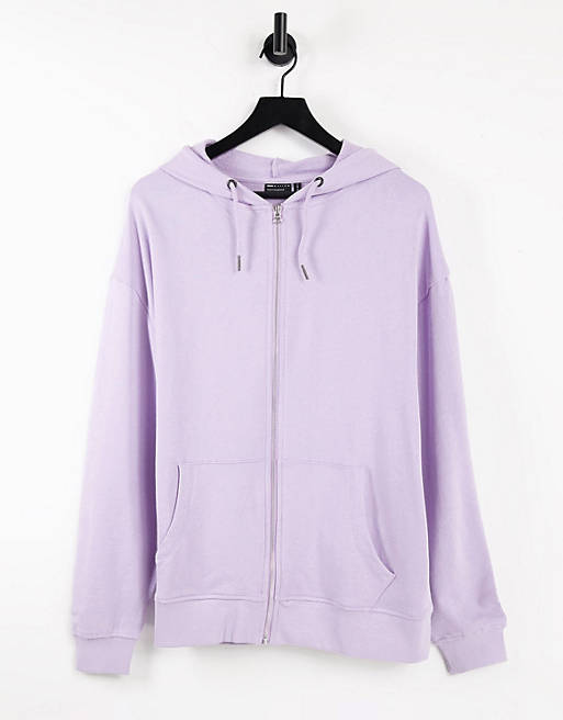  organic cotton super oversized zip through hoodie in lilac 