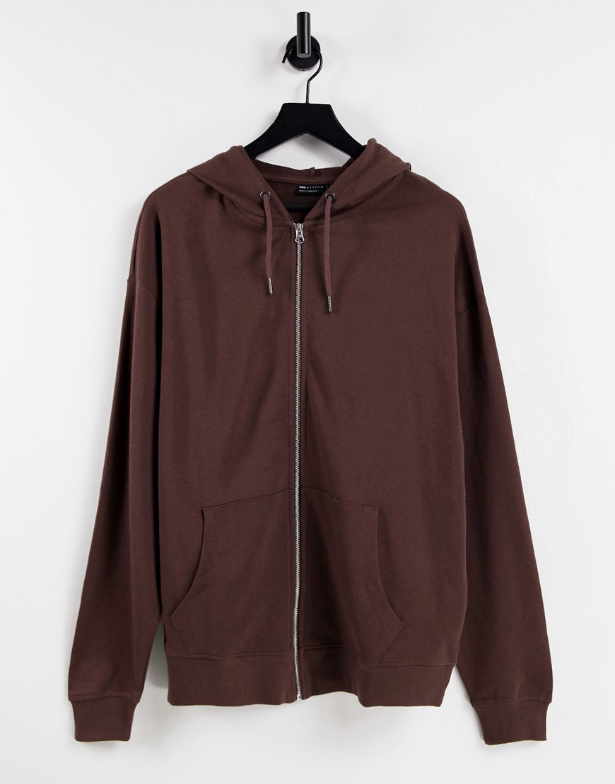 ASOS DESIGN organic cotton super oversized zip up hoodie in brown