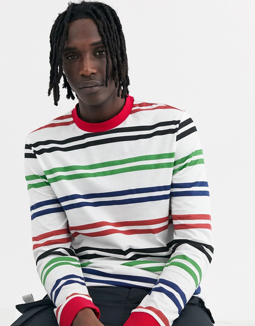 ASOS DESIGN organic cotton t-shirt in bright stripe-White