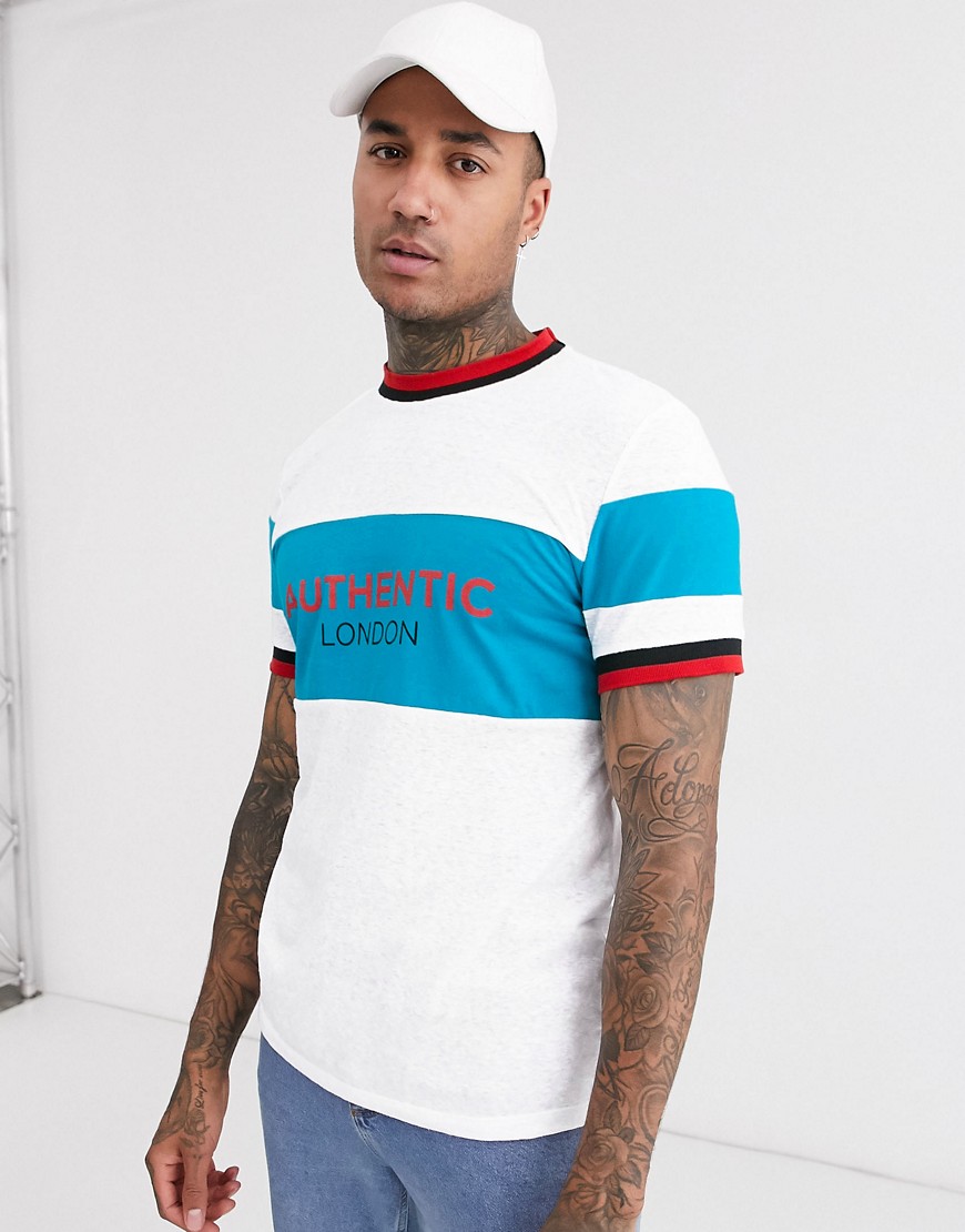 ASOS DESIGN organic cotton t-shirt with colour block and authentic print-White