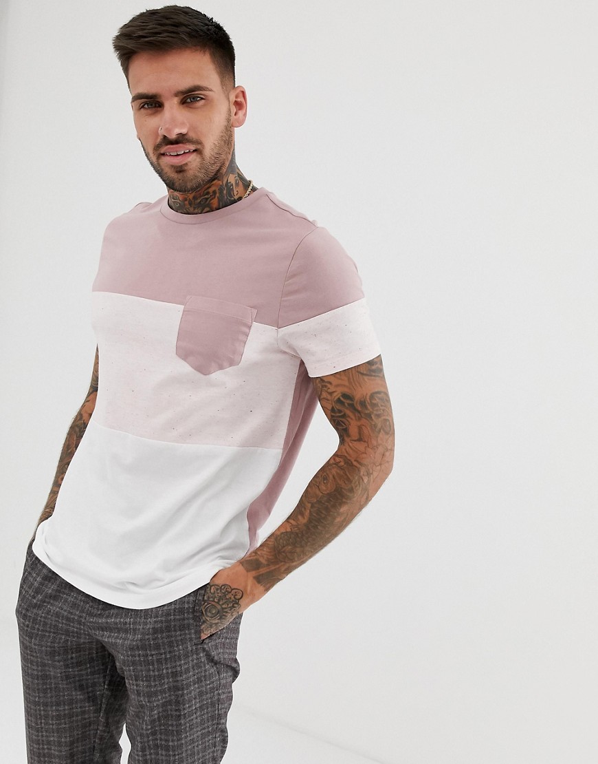 ASOS DESIGN organic cotton t-shirt with contrast yoke and panel in interest fabric-White