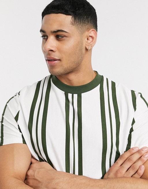 ASOS DESIGN organic cottonvertical stripe t-shirt in khaki green