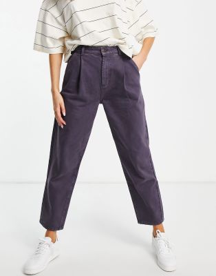 Asos Design Organic Denim Pleat Front Peg Pants In Plum-red In Red