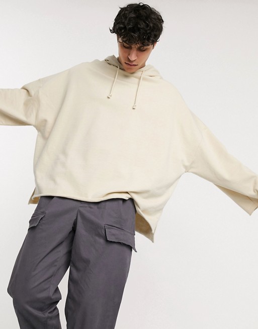 ASOS DESIGN organic extreme oversized hoodie with raw edges in beige