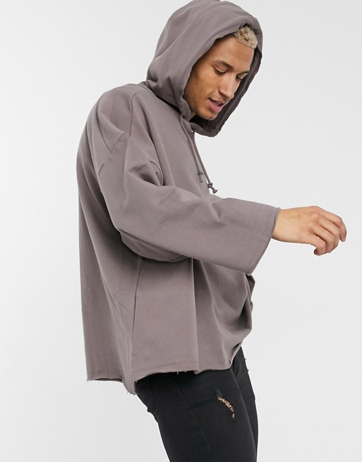 ASOS DESIGN organic extreme oversized hoodie with raw edges in brown