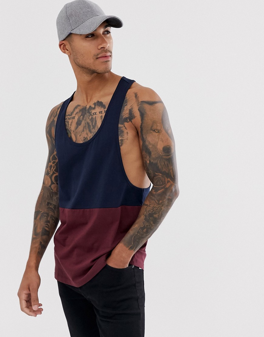 ASOS DESIGN organic extreme racer back vest with contrast yoke in burgundy-Red