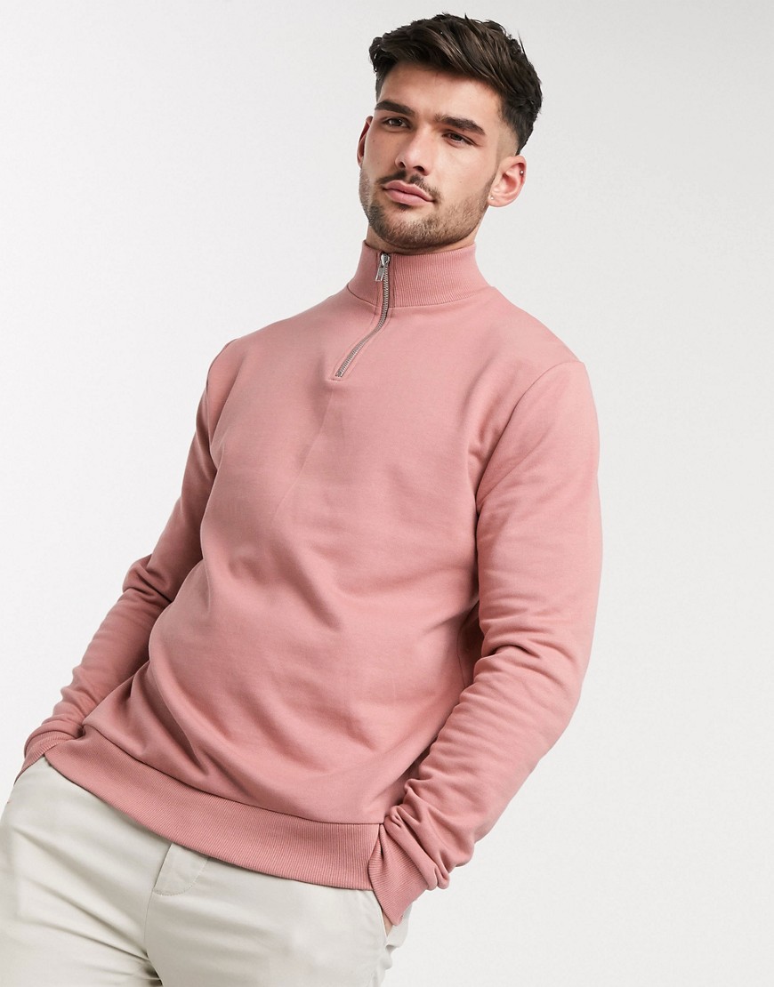 ASOS DESIGN organic half zip sweatshirt in berry-Pink