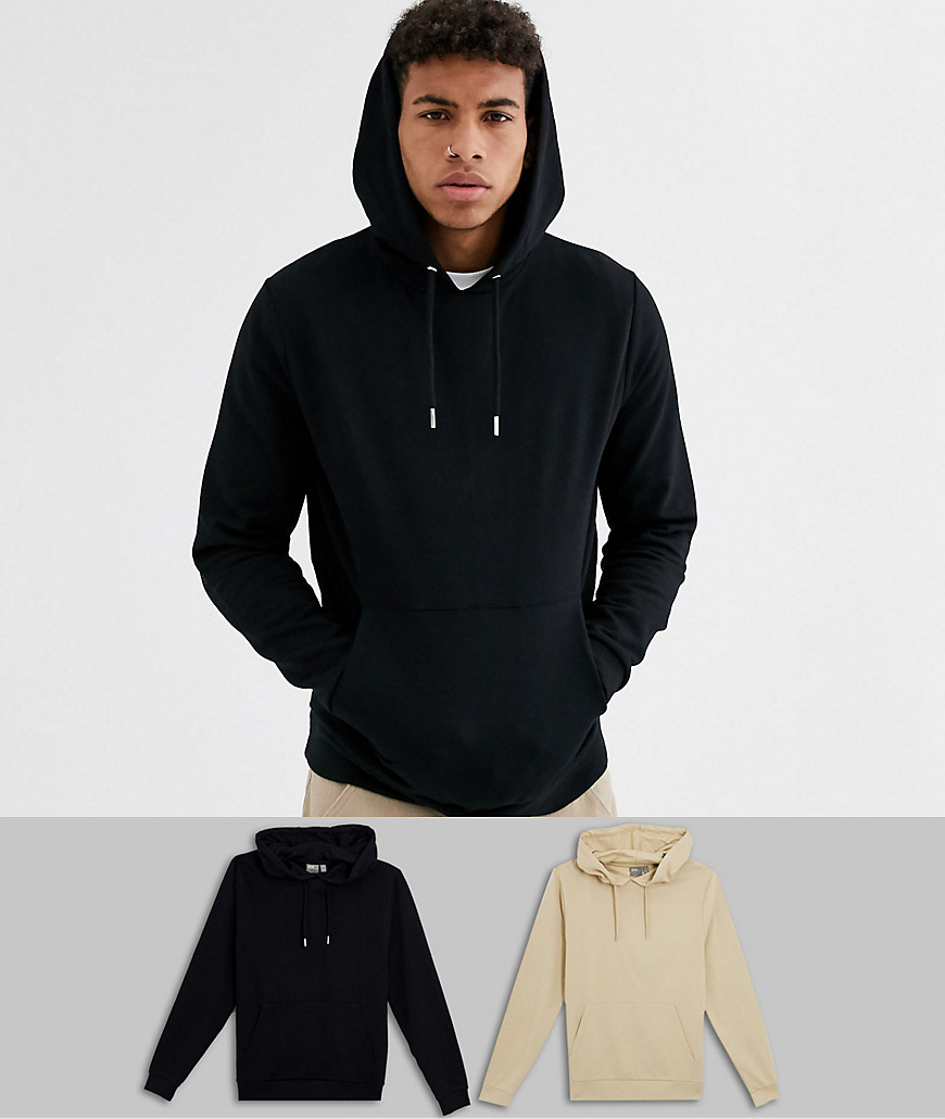 ASOS DESIGN organic hoodie 2 pack black / beige-Multi