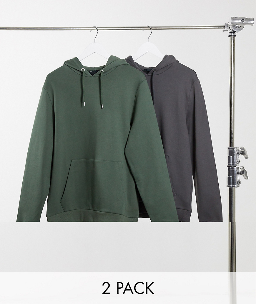 ASOS DESIGN organic hoodie 2 pack in green/washed black-Multi
