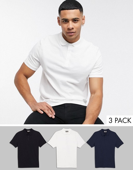 ASOS DESIGN organic jersey polo 3 pack multipack