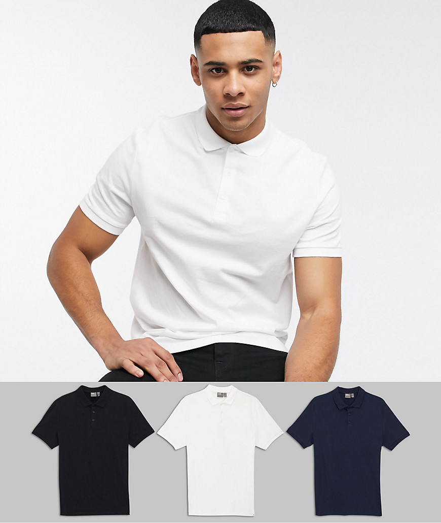 ASOS DESIGN organic jersey polo 3 pack multipack save