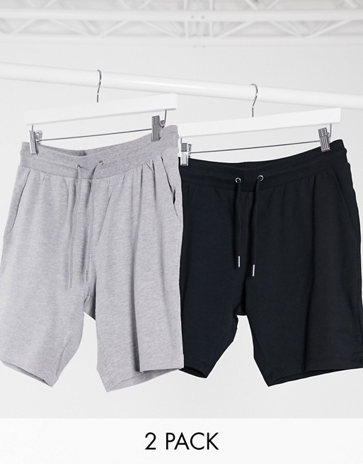 ASOS DESIGN organic jersey skinny shorts 2 pack black / grey marl