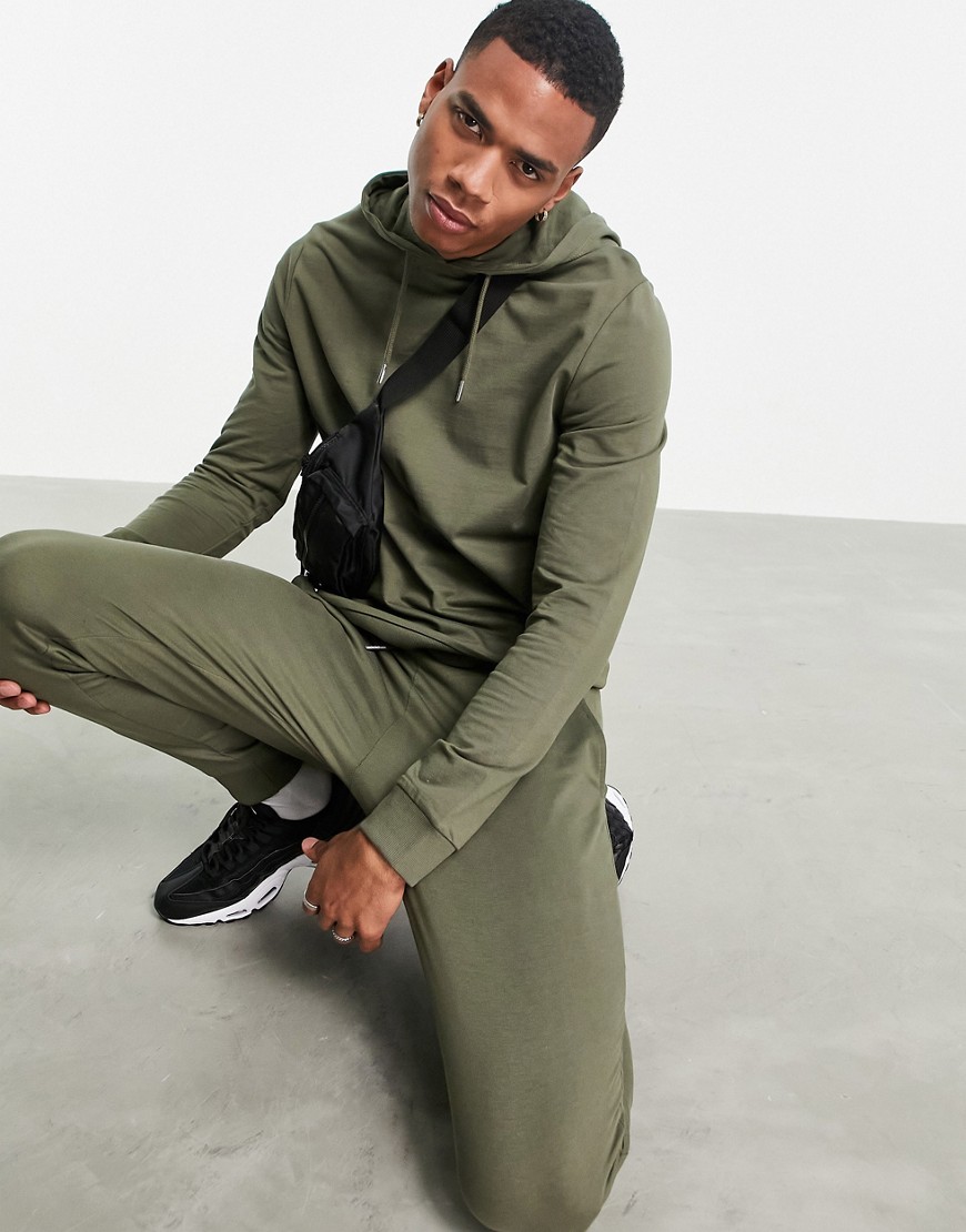 ASOS DESIGN organic lightweight tracksuit with hoodie & skinny sweatpants in green