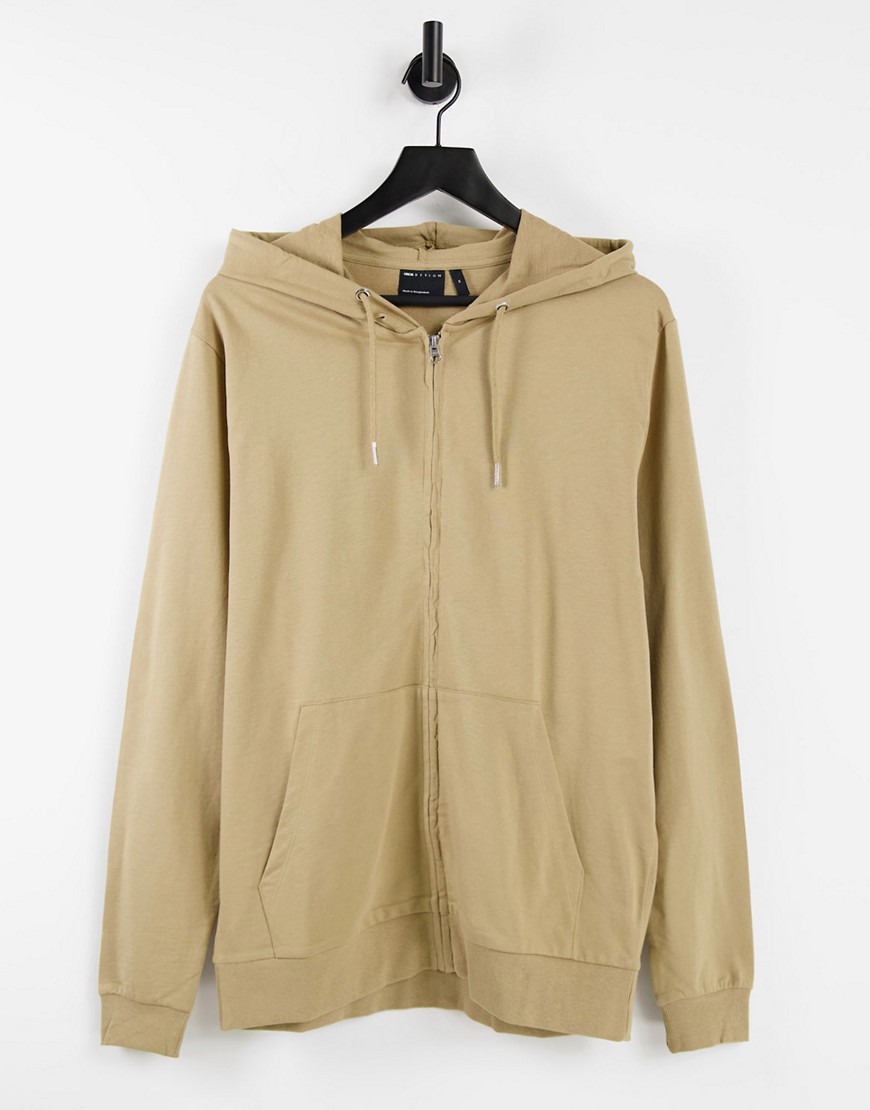 ASOS DESIGN organic lightweight zip up hoodie in beige-Green