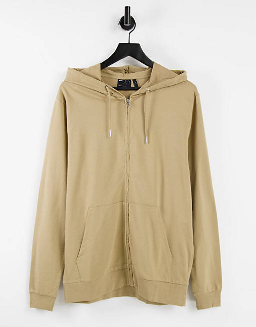 ASOS DESIGN lightweight zip up hoodie in beige - MGREEN