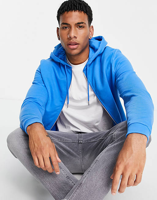 ASOS DESIGN organic lightweight zip up hoodie in blue