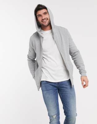 ASOS DESIGN organic lightweight zip up hoodie in grey marl