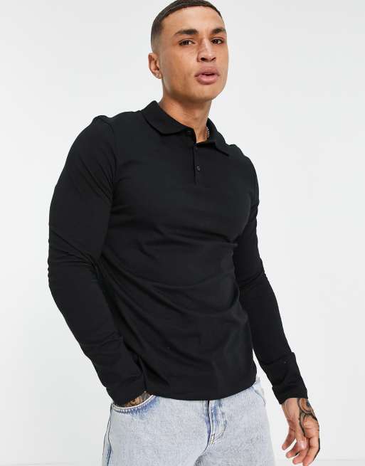 ASOS DESIGN organic long sleeve jersey polo in black ASOS