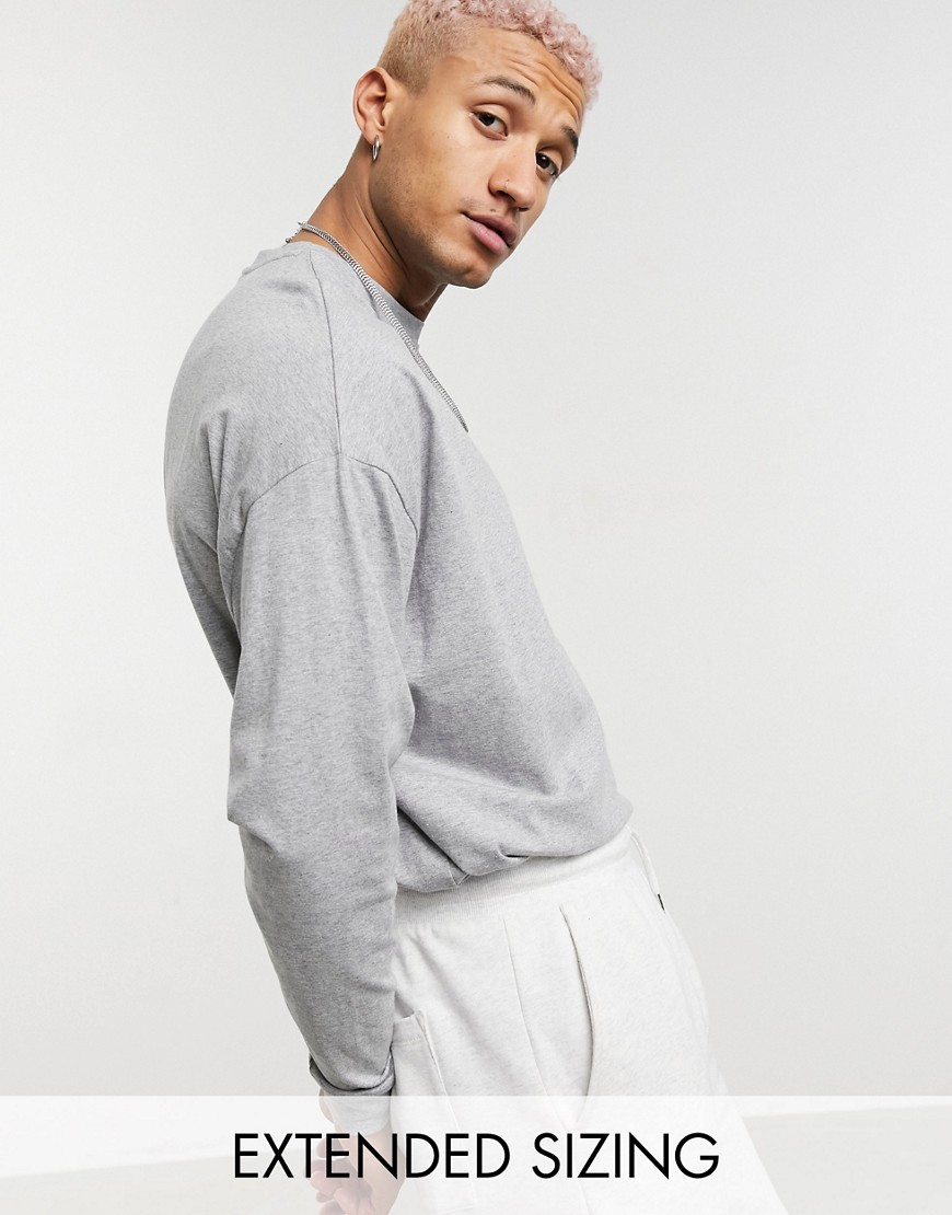 ASOS DESIGN organic long sleeve oversized t-shirt in gray heather-Grey