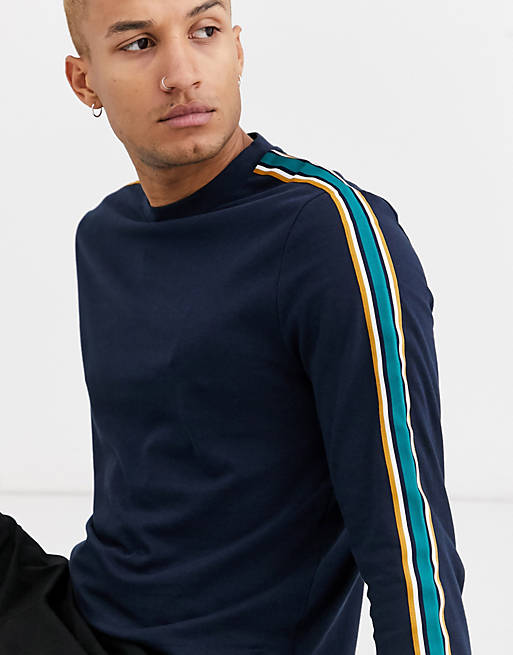 ASOS DESIGN organic long sleeve t-shirt with contrast taping in navy | ASOS