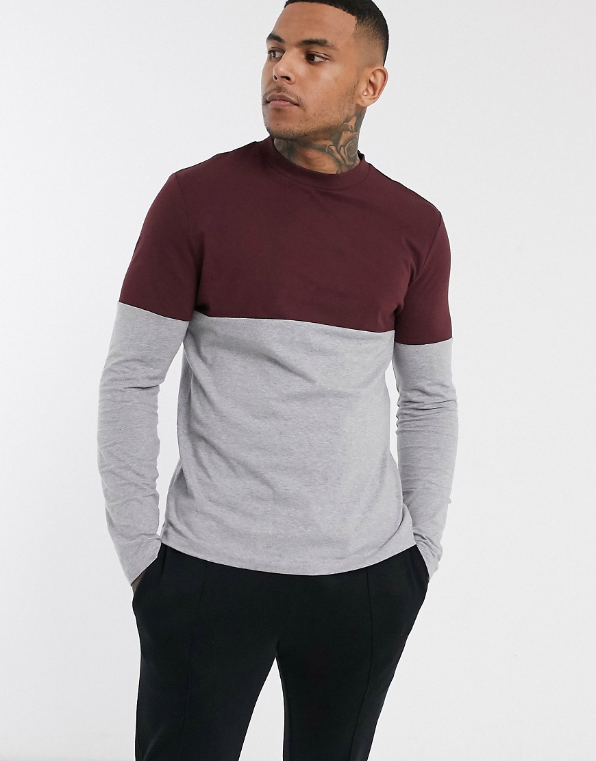 ASOS DESIGN organic long sleeve t-shirt with contrast yoke in grey marl