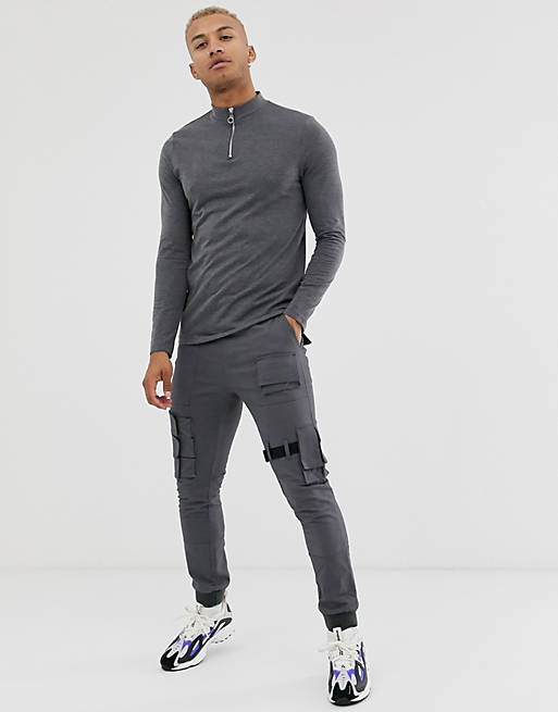 ASOS DESIGN organic long sleeve t-shirt with zip turtle neck in ...