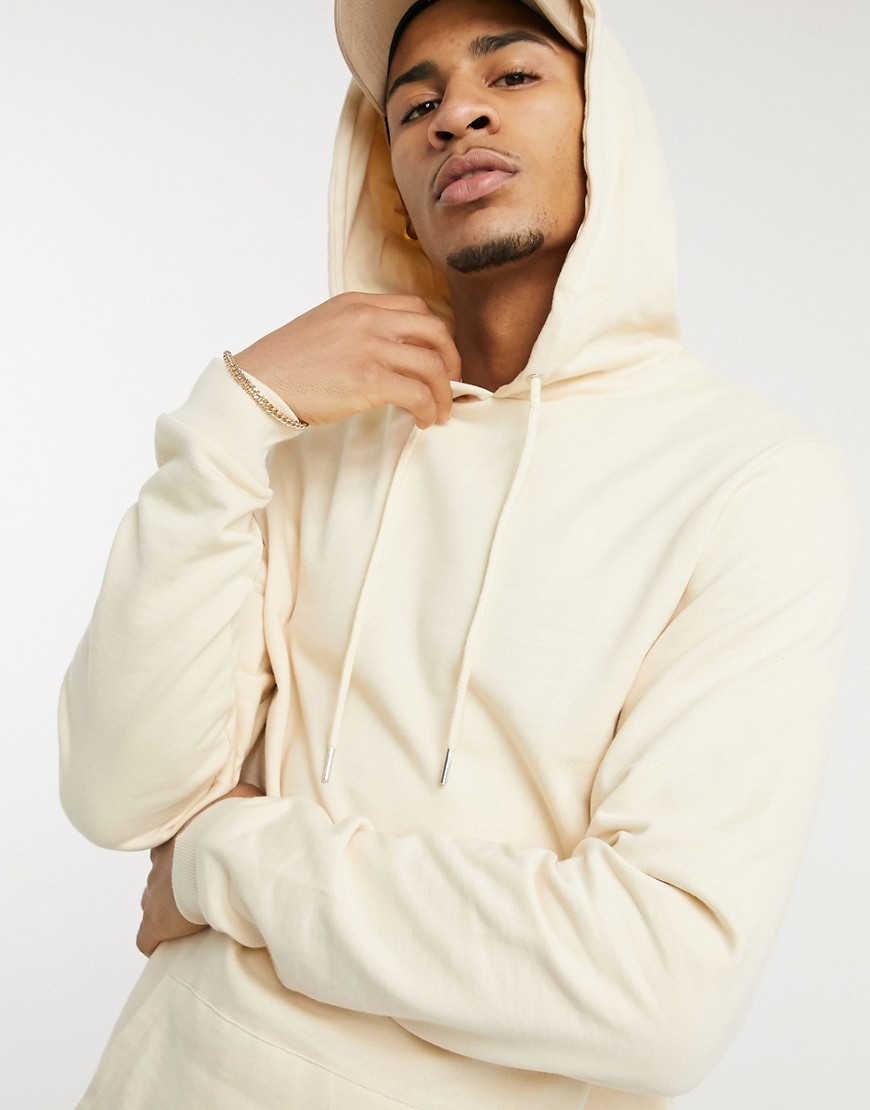 ASOS DESIGN organic longer length hoodie in beige-Neutral