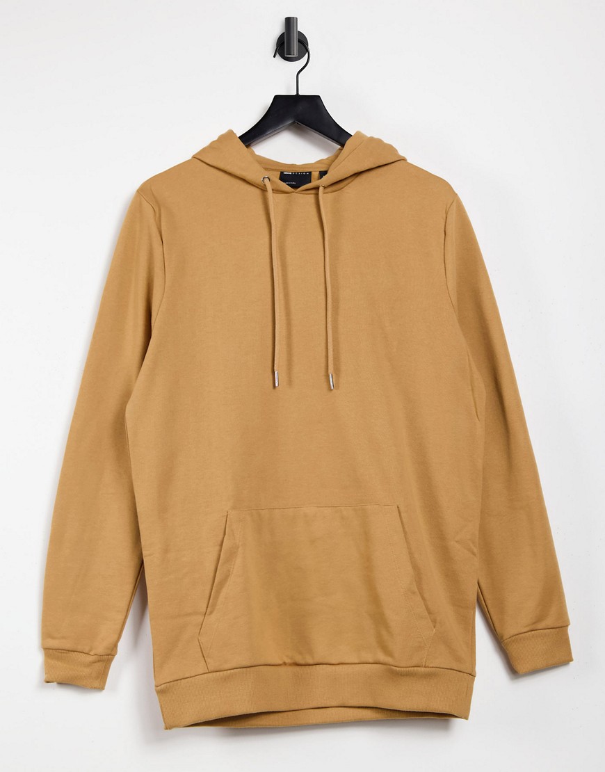 ASOS DESIGN organic longer length hoodie in brown