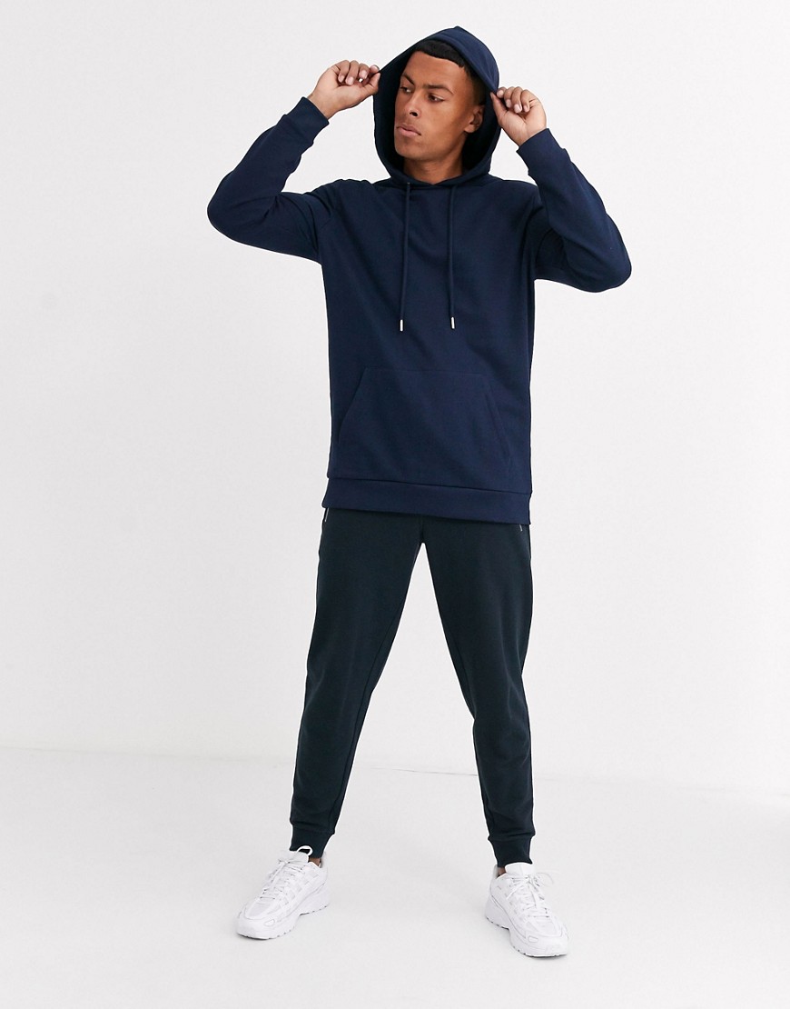 ASOS DESIGN organic longer length hoodie in navy