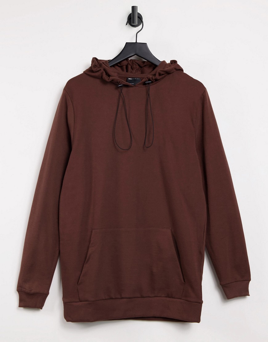 ASOS DESIGN organic longer length hoodie with toggle hem in brown