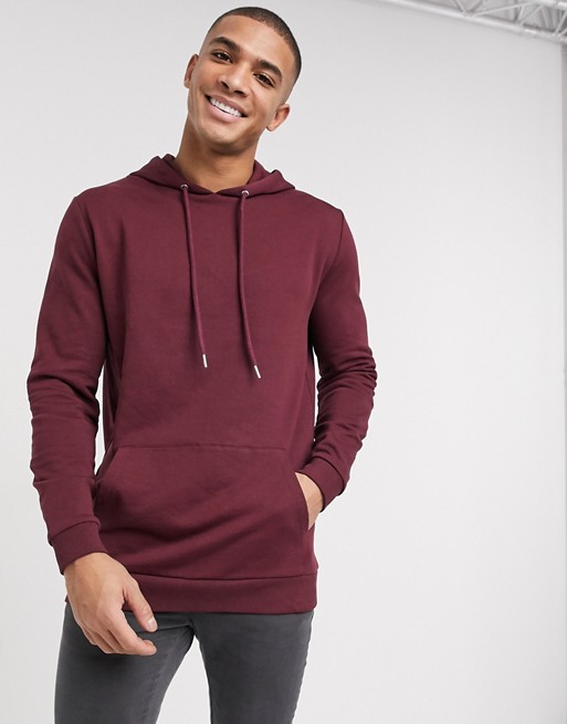 ASOS DESIGN organic longer length hoodie in burgundy