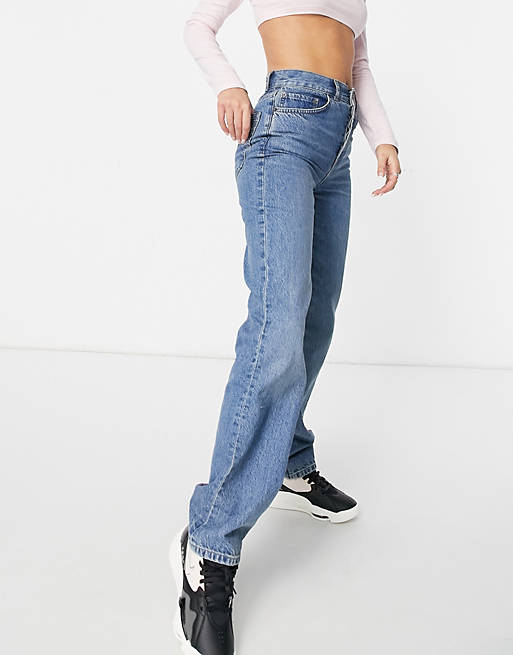  organic mid rise '90s' straight leg jeans in midwash 
