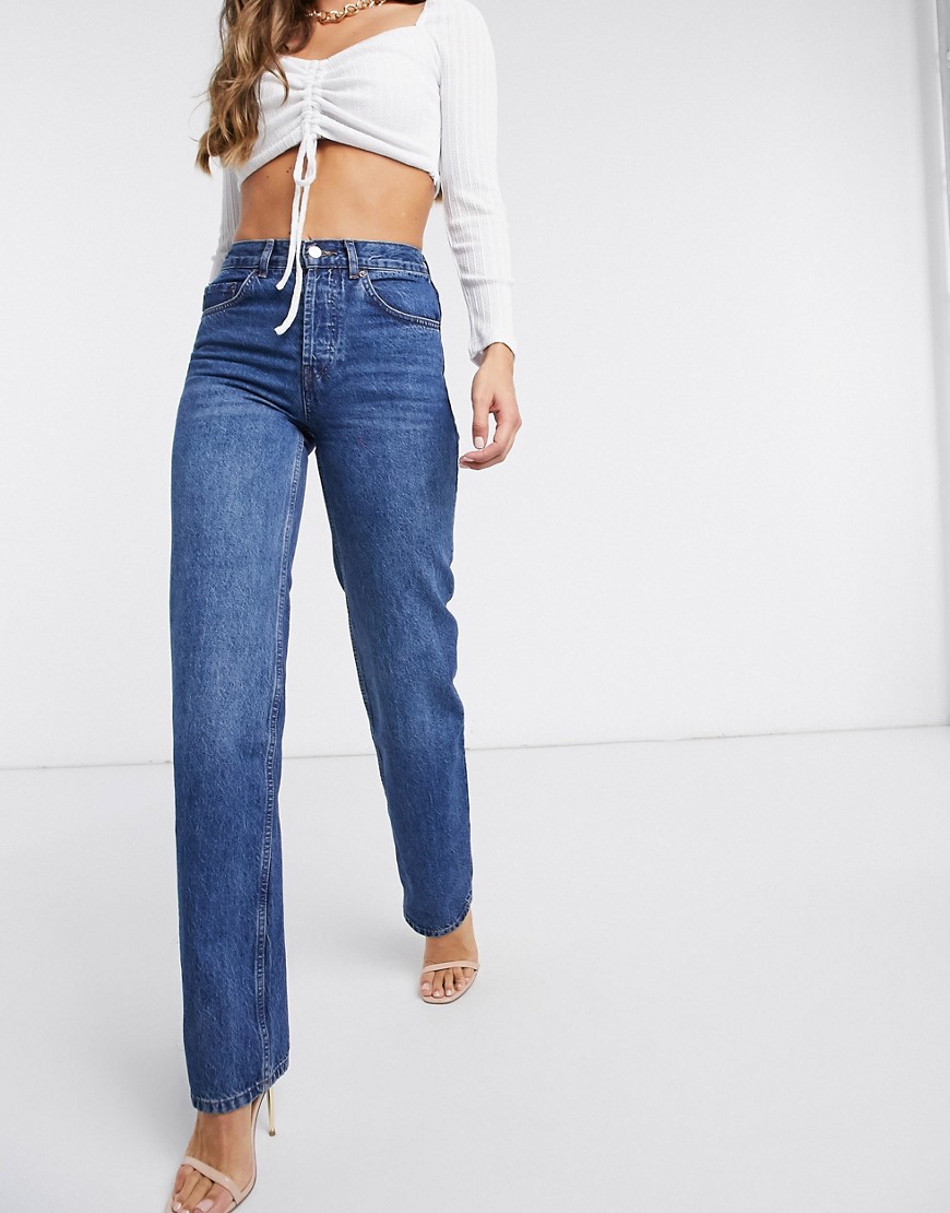 ASOS DESIGN organic mid rise '90's' straight leg jeans in rich 70's blue