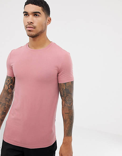 ASOS DESIGN organic muscle fit crew neck t-shirt in pink | ASOS