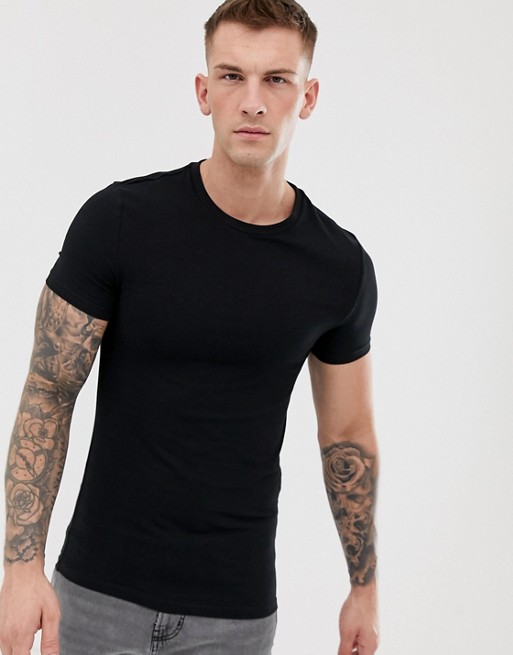 ASOS DESIGN organic muscle fit crew neck t-shirt with stretch in black ...