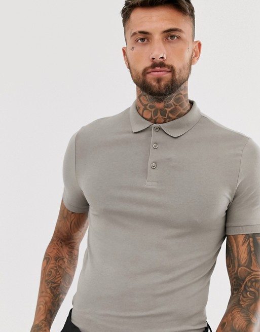 ASOS DESIGN organic muscle fit jersey polo in beige | ASOS