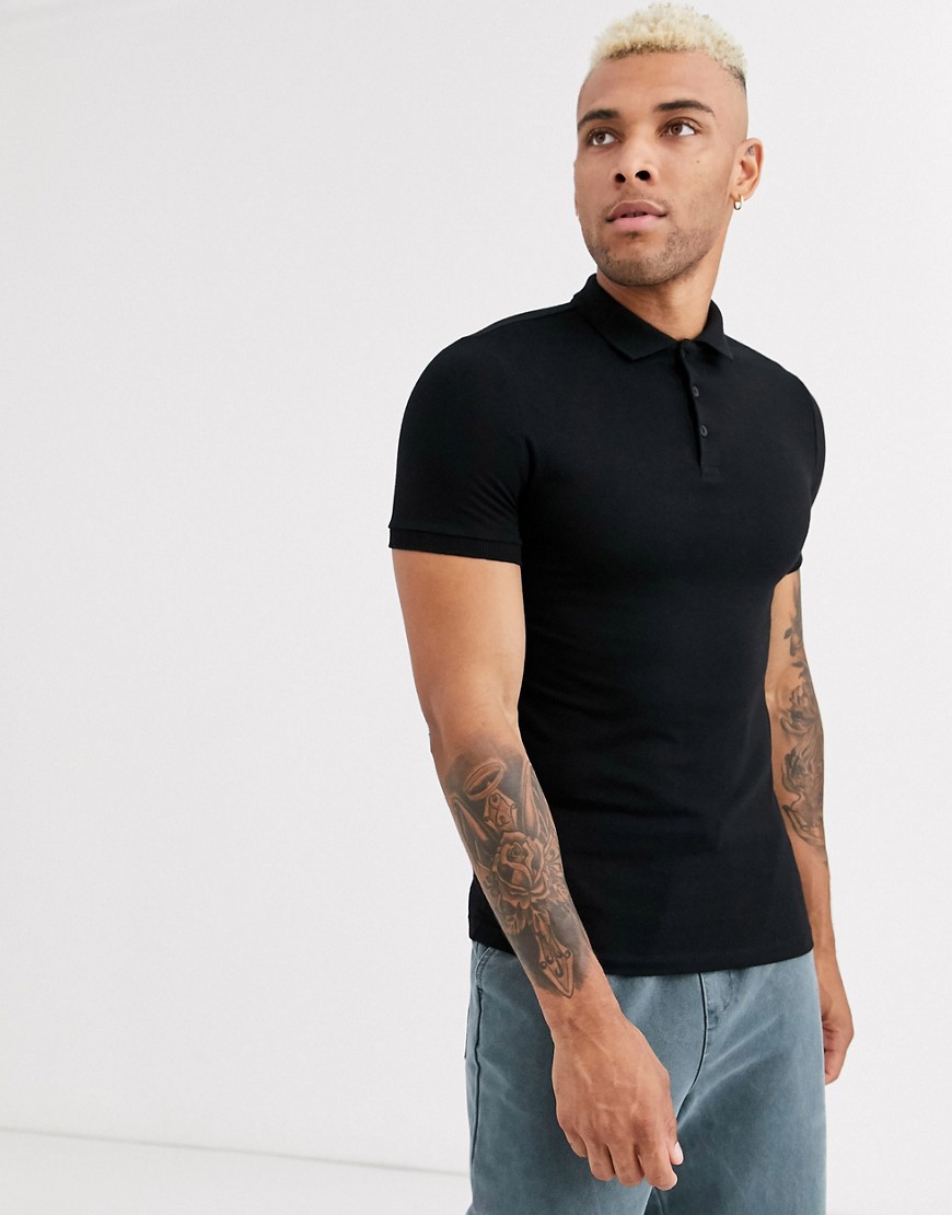 ASOS DESIGN organic muscle fit jersey polo in black