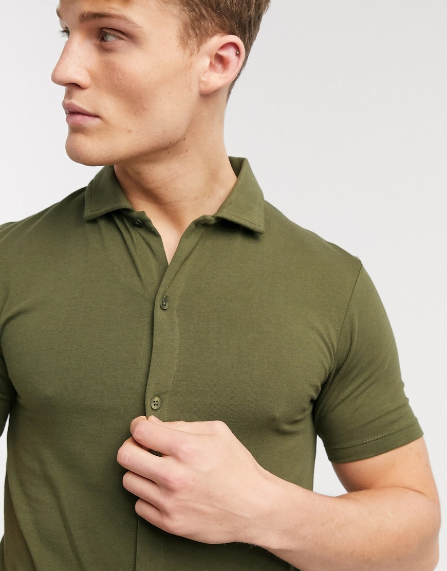 ASOS DESIGN organic muscle fit jersey shirt in khaki-Green